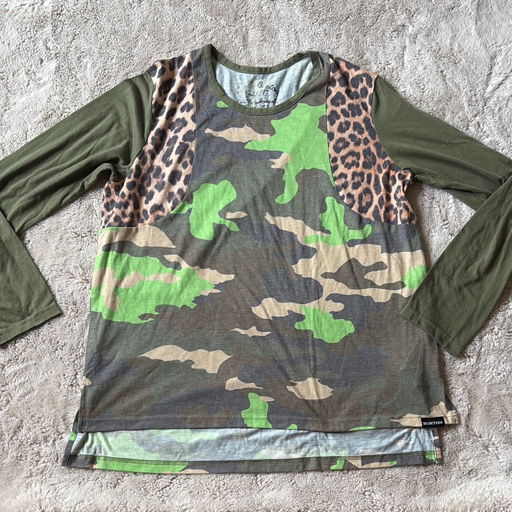Camo and Leopard Print Long Sleeve Top